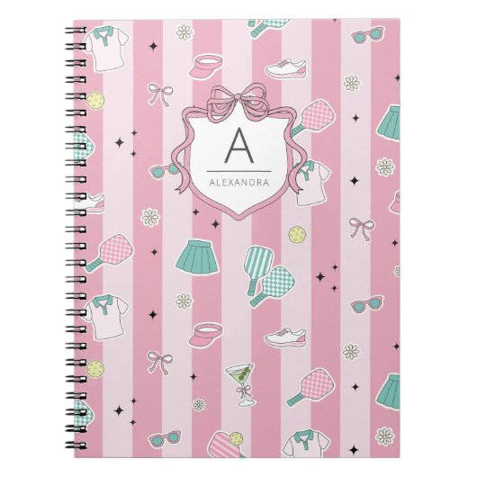 Pink Pickleball Preppy Monogram Print Notitieboek (Voorkant)