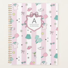 Pink Pickleball Preppy Monogram Print Planner