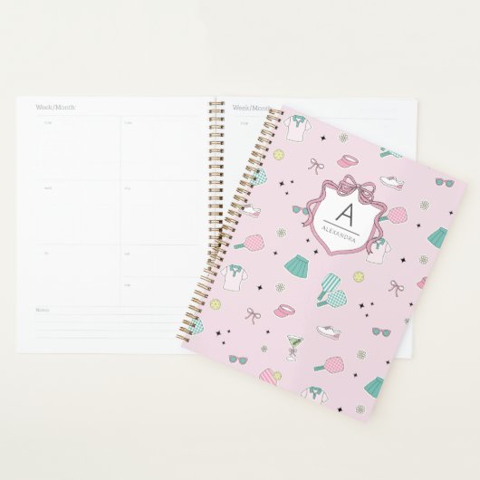 Pink Pickleball Preppy Monogram Print Planner (Display)
