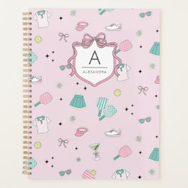 Pink Pickleball Preppy Monogram Print Planner
