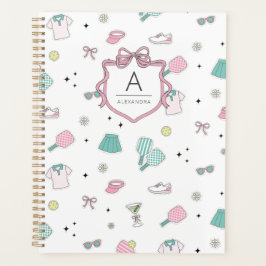 Pink Pickleball Preppy Monogram Print Planner