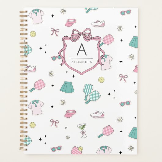 Pink Pickleball Preppy Monogram Print Planner (Voorkant)