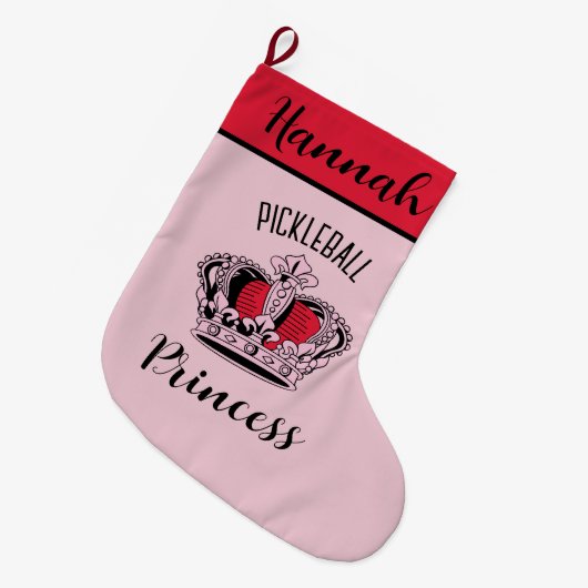 Pink Pickleball Princess Crown Grote Kerstsok (Voorkant (Hangend))