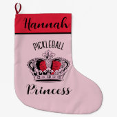 Pink Pickleball Princess Crown Grote Kerstsok (Voorkant)