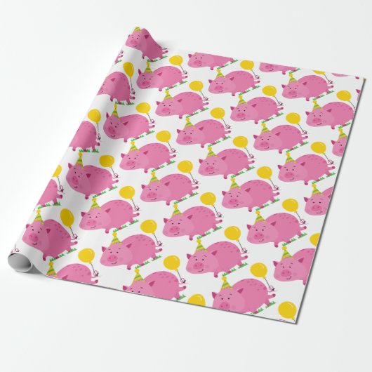 Pink Pig Birthday Cadeaupapier (Uitgerold)