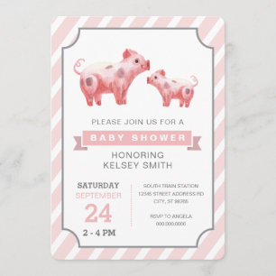 Pink Pig Boerderij Girl baby shower Kaart