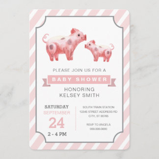 Pink Pig Boerderij Girl baby shower Kaart
