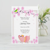 Pink Pig Cherry Blossom Baby shower Kaart (Staand voorkant)