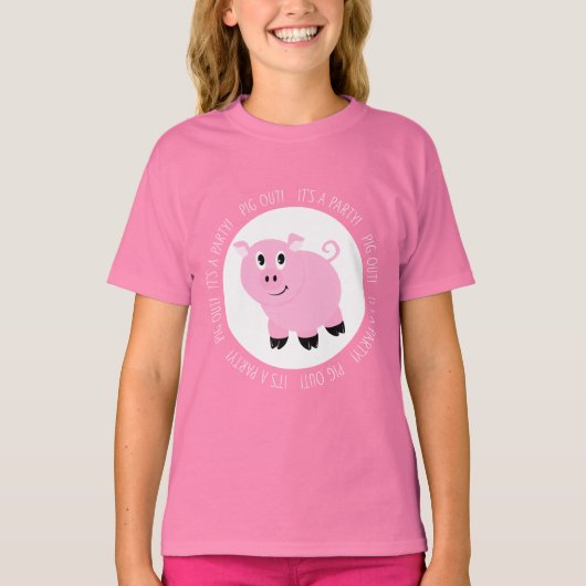 Pink Pig Out Het is feesttijd Gekke Pig T-shirt (Voorkant)