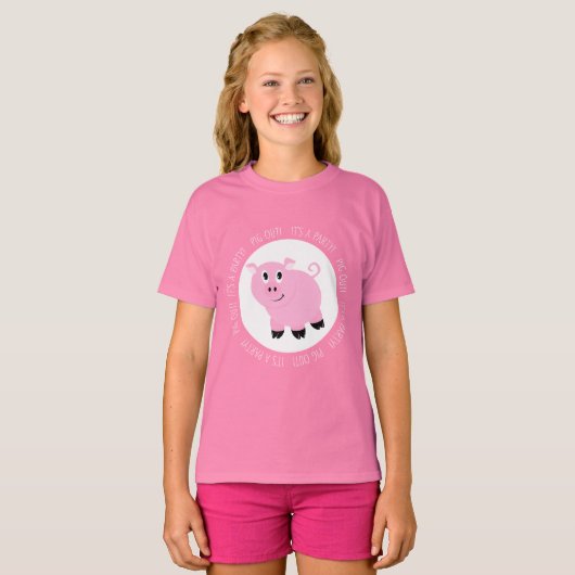 Pink Pig Out Het is feesttijd Gekke Pig T-shirt (Voorkant volledig)