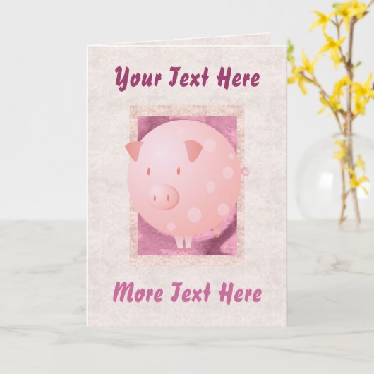 Pink Piggy Kaart (Gele Bloem)