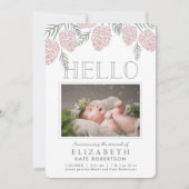 Pink Pine Cone White Foto Aankondiging Geboorte (Voorkant)