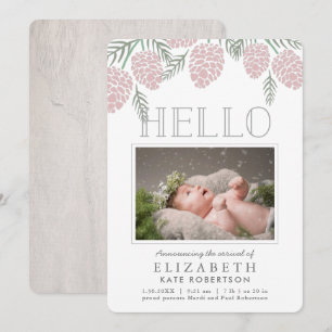 Pink Pine Cone White Foto Aankondiging Geboorte