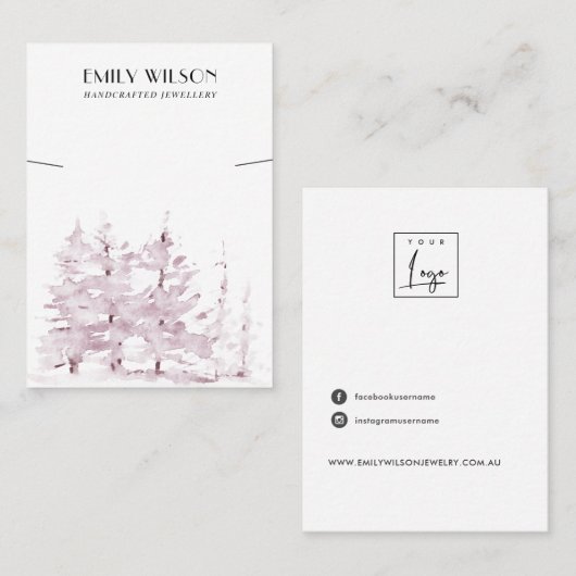 PINK PINE TREE FOREST WINTER BRACELET DISPLAY VISITEKAARTJE (Voorkant / Achterkant)