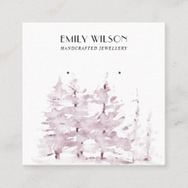 PINK PINE TREE WINTER FOREST STUD EARRING DISPLAY VIERKANTE VISITEKAARTJE