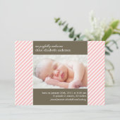 Pink Pinstripes Foto geboorteaankondigingen Aankondiging (Staand voorkant)