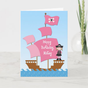 Pink Pirate Birthday Kaart