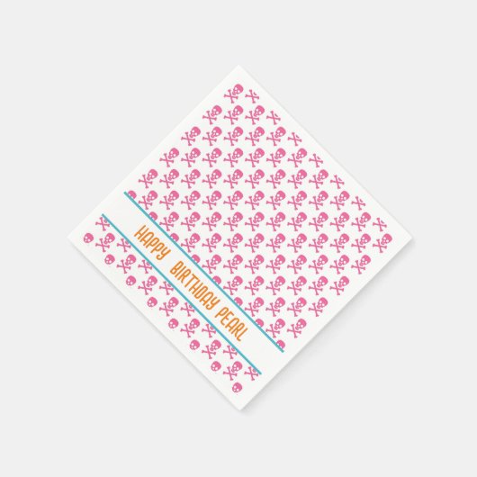 Pink Pirate Crossbones Modern Happy Birthday NAAM Servet (Hoek)