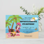 Pink Pirate Girl Birthday Party Kaart (Staand voorkant)