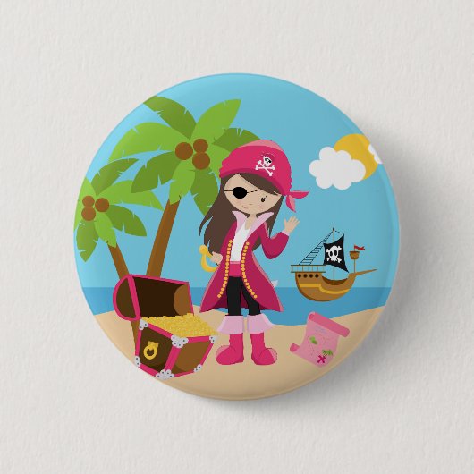 Pink Pirate Girl Birthday Party Ronde Button 5,7 Cm (Voorkant)