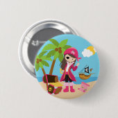 Pink Pirate Girl Birthday Party Ronde Button 5,7 Cm (Voorkant /achterkant)
