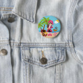 Pink Pirate Girl Birthday Party Ronde Button 5,7 Cm (In situ)