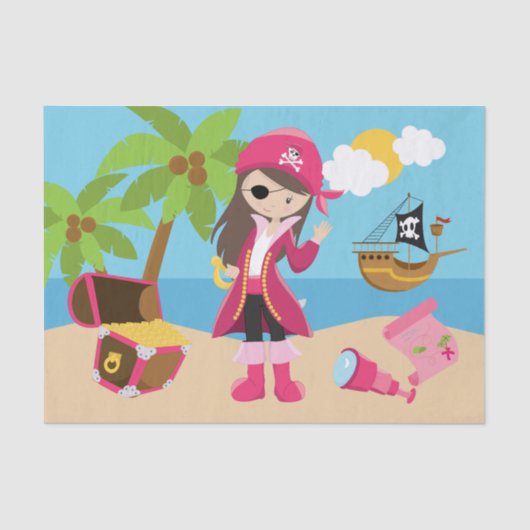 Pink Pirate Girl Birthday Party Tissuepapier (Voorkant)