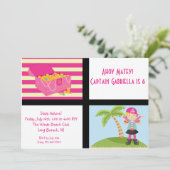 Pink Pirate Girl Squares Birthday Invitation Kaart (Staand voorkant)