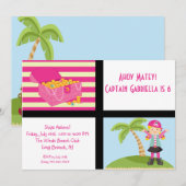 Pink Pirate Girl Squares Birthday Invitation Kaart (Voorkant / Achterkant)