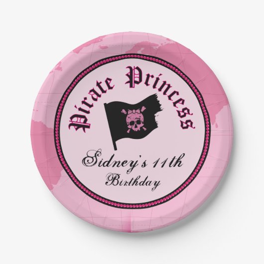 Pink Pirate Princess Party Papieren Bordje (Voorkant)
