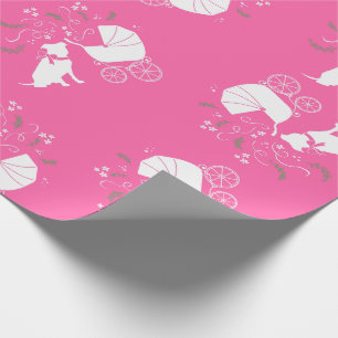 Pink Pit Bull Dog Baby shower Cadeaupapier