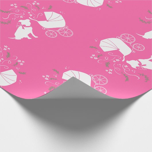 Pink Pit Bull Dog Baby shower Cadeaupapier (Hoek)