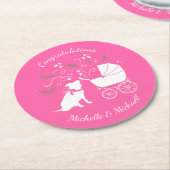 Pink Pit Bull Dog Baby shower Ronde Kartonnen Onderzetter (Gebogen)