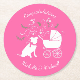 Pink Pit Bull Dog Baby shower Ronde Kartonnen Onderzetter