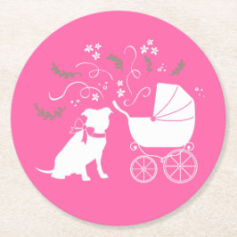 Pink Pit Bull Dog Baby shower Ronde Kartonnen Onderzetter