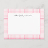 Pink Plaid Baby shower Advies Kaarten (Achterkant)