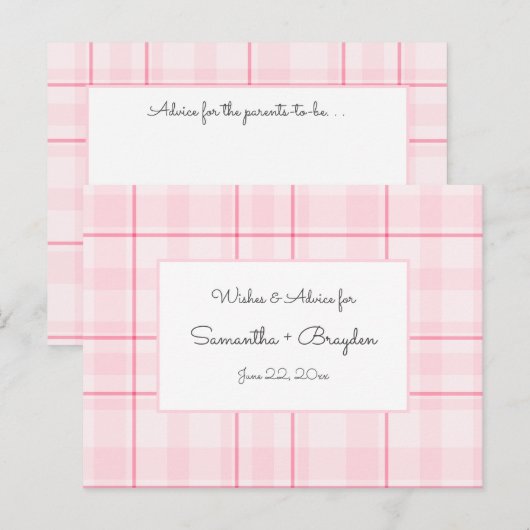 Pink Plaid Baby shower Advies Kaarten (Voorkant / Achterkant)