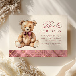 Pink Plaid Bear Baby Shower Books For Baby Informatiekaartje