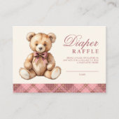 Pink Plaid Bear Baby Shower Diaper Raffle Informatiekaartje (Voorkant)