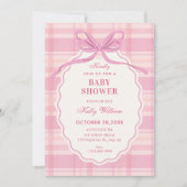 Pink plaid bow baby shower kaart (Voorkant)
