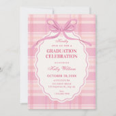 Pink plaid bow graduation kaart (Voorkant)
