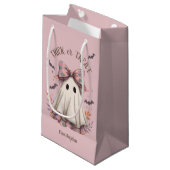 Pink Plaid Bow Schattige Ghost Girl Halloween Trak Klein Cadeauzakje (Voorkant Gekanteld)
