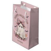 Pink Plaid Bow Schattige Ghost Girl Halloween Trak Klein Cadeauzakje (Achterkant Gekanteld)