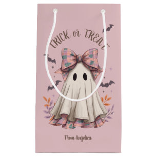 Pink Plaid Bow Schattige Ghost Girl Halloween Trak Klein Cadeauzakje