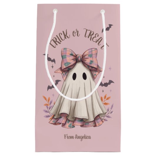 Pink Plaid Bow Schattige Ghost Girl Halloween Trak Klein Cadeauzakje (Voorkant)