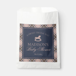 Pink Plaid Classic Rocking Horse Baby Shower Bedankzakje