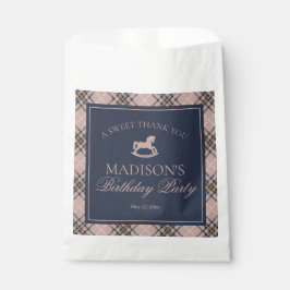 Pink Plaid Classic Rocking Horse Birthday Dessert Bedankzakje