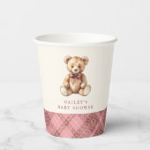 Pink Plaid Classic Teddy Bear Baby Shower Papieren Bekers (Achterkant)