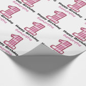 PINK PLAID First Birthday Custom Name A08 Cadeaupapier (Hoek)