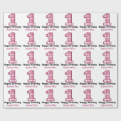 PINK PLAID First Birthday Custom Name A08 Cadeaupapier (Vlak)